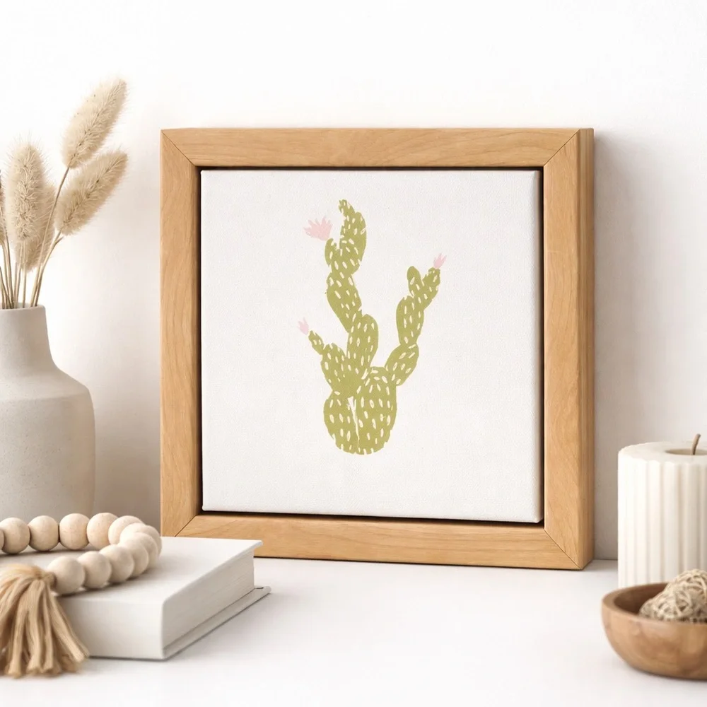 6”x6” Framed Cactus Canvas Wall Art Boho Minimalist Decor